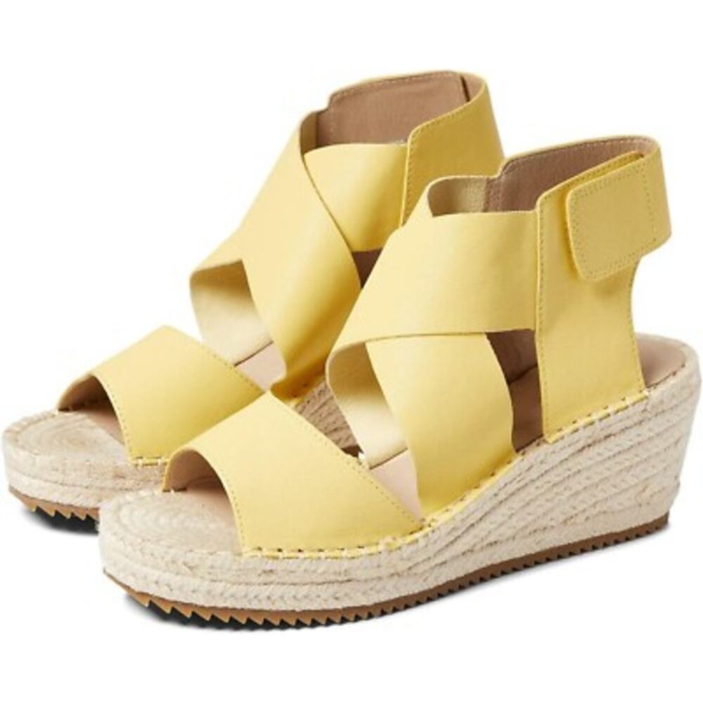 Eileen Fisher Willow Espadrille Wedge Sandal Yellow Leather Women's Size 10 NWOB